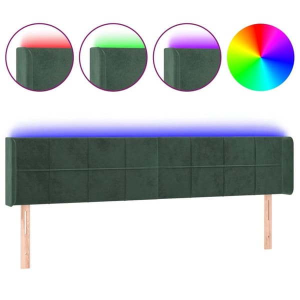 vidaXL sengegavl med LED-lys 183x16x78/88 cm fløjl mørkegrøn