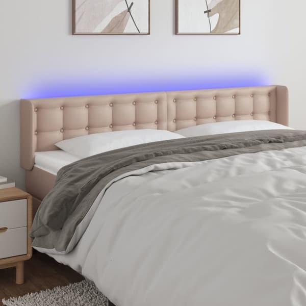 vidaXL sengegavl med LED-lys 163x16x78/88 cm kunstlæder Cappuccino
