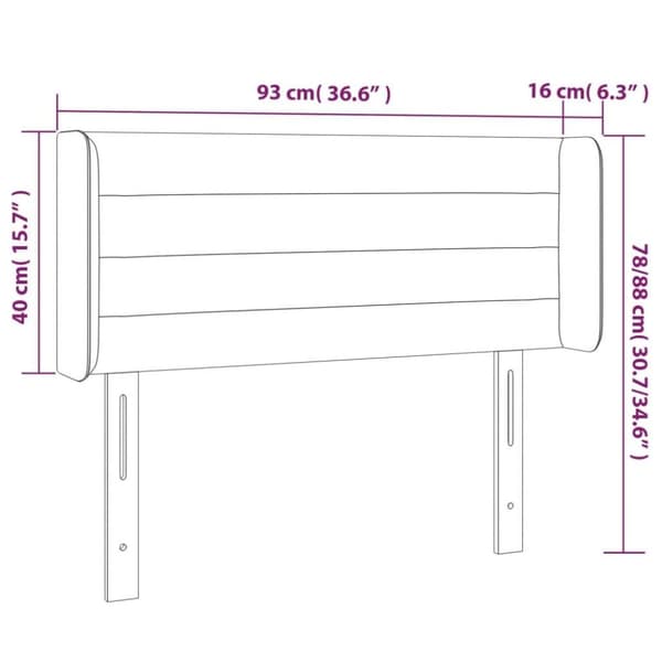 vidaXL sengegavl med LED-lys 93x16x78/88 cm stof sort