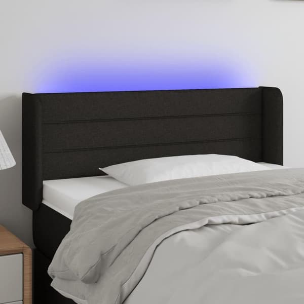 vidaXL sengegavl med LED-lys 93x16x78/88 cm stof sort