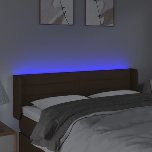 vidaXL sengegavl med LED-lys 147x16x78/88 cm stof mørkebrun