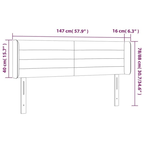 vidaXL sengegavl med LED-lys 147x16x78/88 cm stof mørkebrun