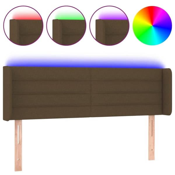 vidaXL sengegavl med LED-lys 147x16x78/88 cm stof mørkebrun