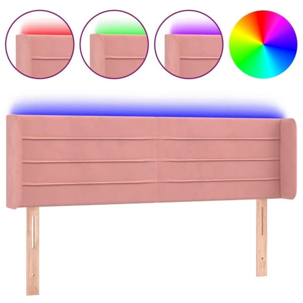 vidaXL Sänggavel LED rosa 147x16x78/88 cm sammet