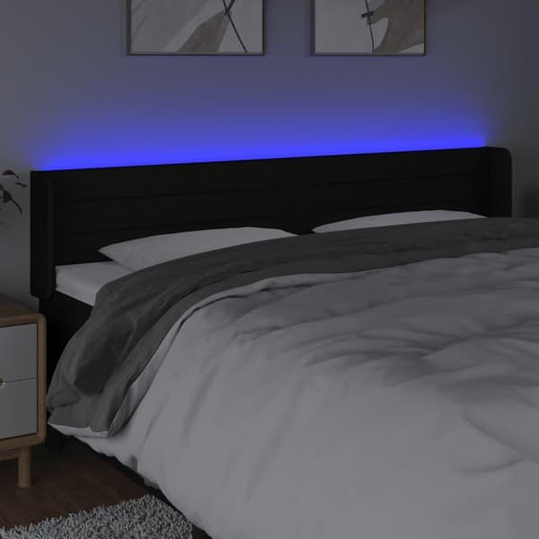 vidaXL sengegavl med LED-lys 203x16x78/88 cm stof sort