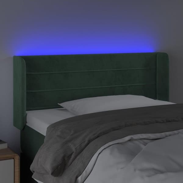 vidaXL sengegavl med LED-lys 93x16x78/88 cm fløjl Mørkegrøn