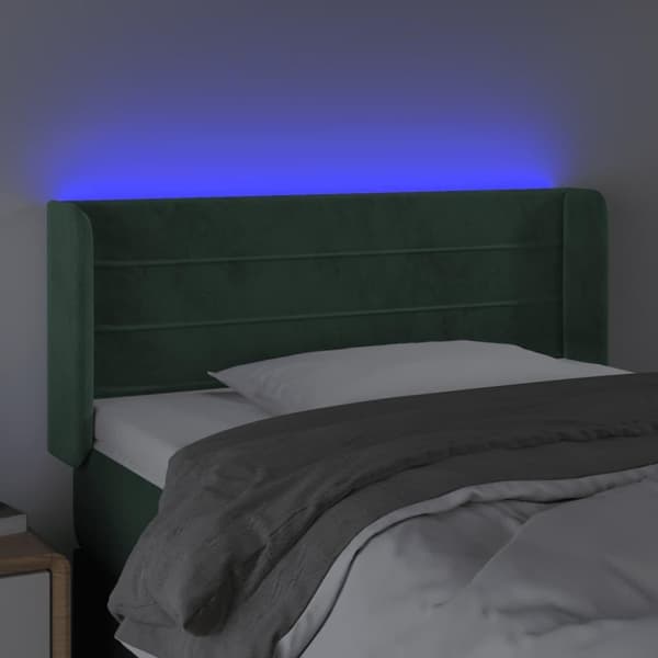 vidaXL sengegavl med LED-lys 83x16x78/88 cm fløjl Mørkegrøn