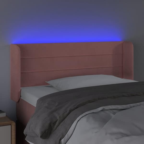 vidaXL sengegavl med LED-lys 93x16x78/88 cm fløjl lyserød
