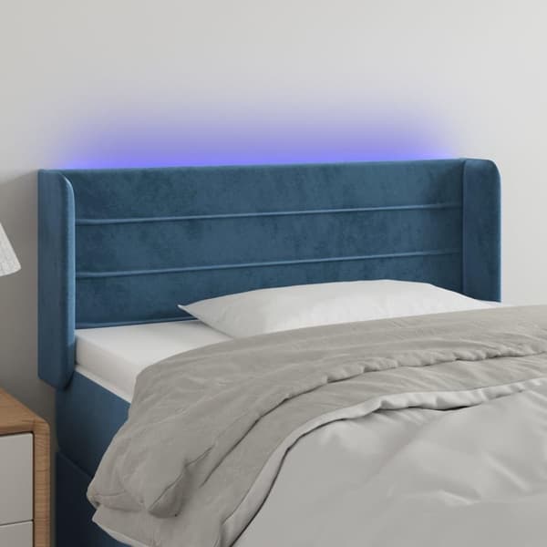vidaXL sengegavl med LED-lys 103x16x78/88 cm fløjl mørkeblå