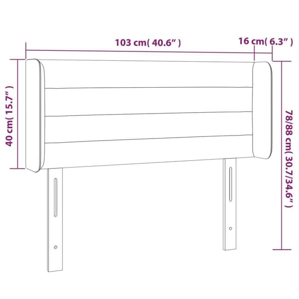 vidaXL sengegavl med LED-lys 103x16x78/88 cm fløjl lyserød
