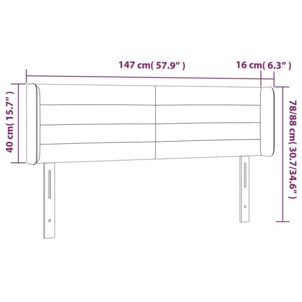 vidaXL sengegavl med LED-lys 147x16x78/88 cm fløjl mørkeblå