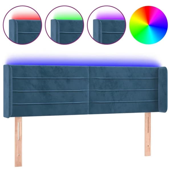 vidaXL sengegavl med LED-lys 147x16x78/88 cm fløjl mørkeblå