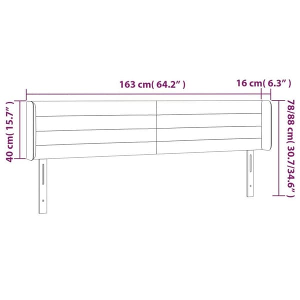 vidaXL sengegavl med LED-lys 163x16x78/88 cm fløjl lyserød