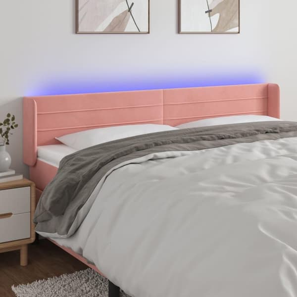 vidaXL sengegavl med LED-lys 163x16x78/88 cm fløjl lyserød