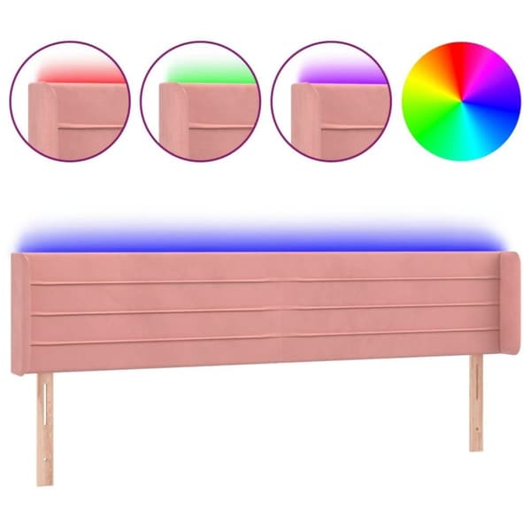 vidaXL sengegavl med LED-lys 163x16x78/88 cm fløjl lyserød