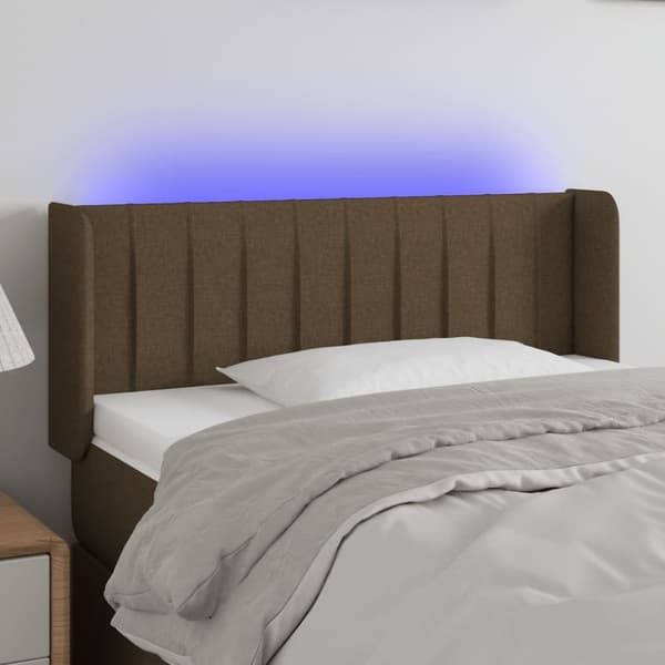 vidaXL sengegavl med LED-lys 83x16x78/88 cm stof mørkebrun
