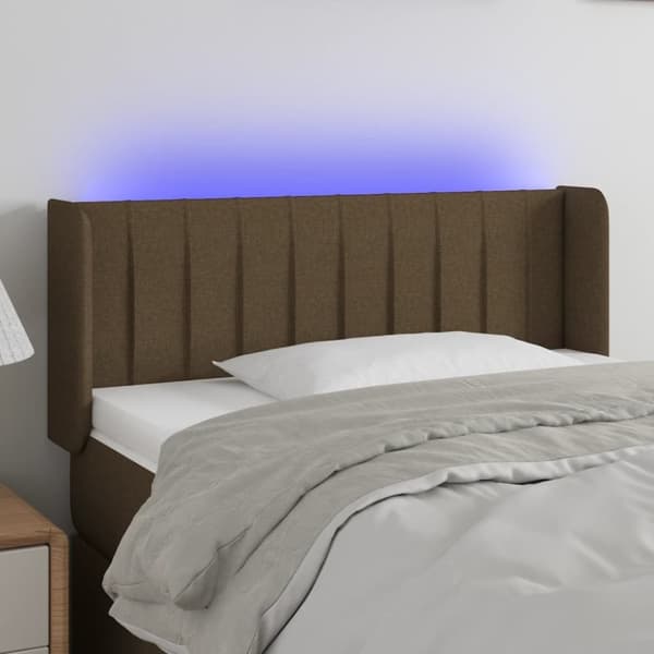 vidaXL sengegavl med LED-lys 103x16x78/88 cm stof mørkebrun