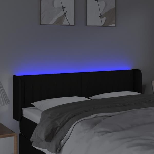 vidaXL sengegavl med LED-lys 147x16x78/88 cm stof sort