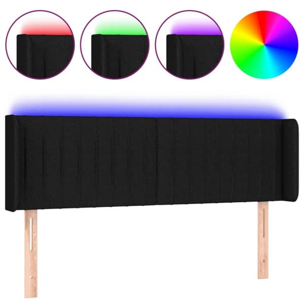 vidaXL sengegavl med LED-lys 147x16x78/88 cm stof sort