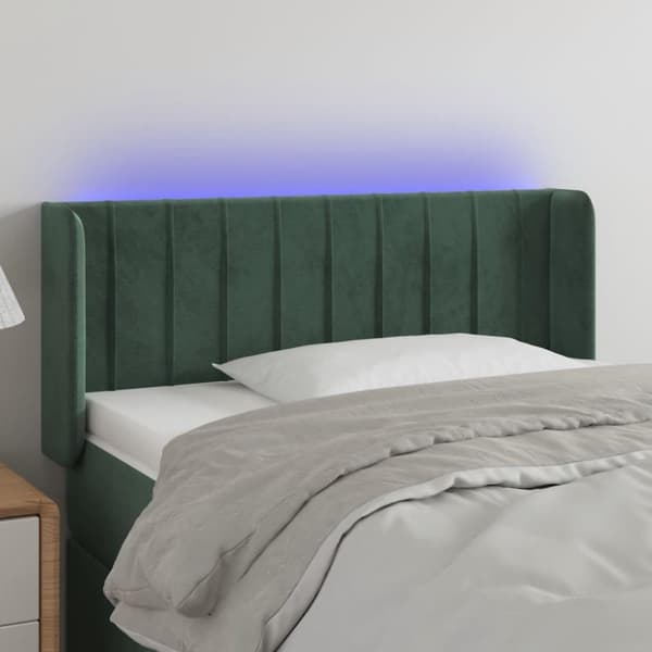 vidaXL sengegavl med LED-lys 93x16x78/88 cm fløjl Mørkegrøn