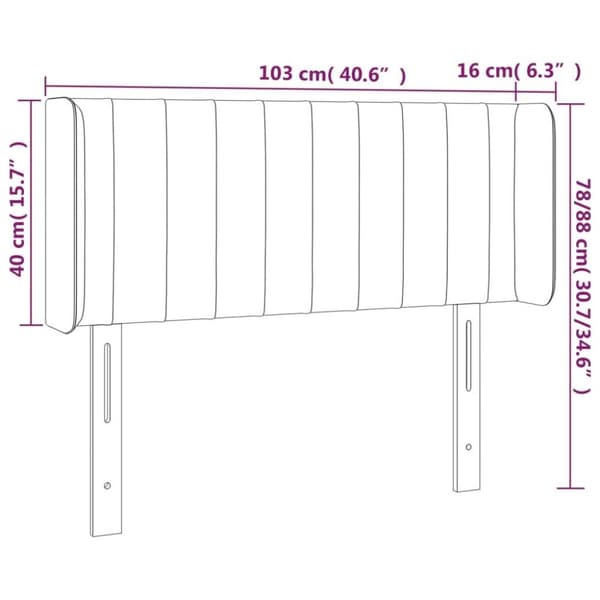 vidaXL sengegavl med LED-lys 103x16x78/88 cm fløjl mørkeblå