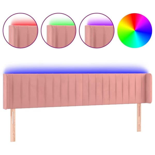 vidaXL sengegavl med LED-lys 163x16x78/88 cm fløjl lyserød