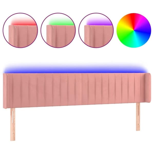 vidaXL sengegavl med LED-lys 183x16x78/88 cm fløjl lyserød