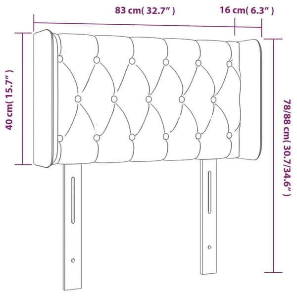 vidaXL sengegavl med LED-lys 83x16x78/88 cm stof sort