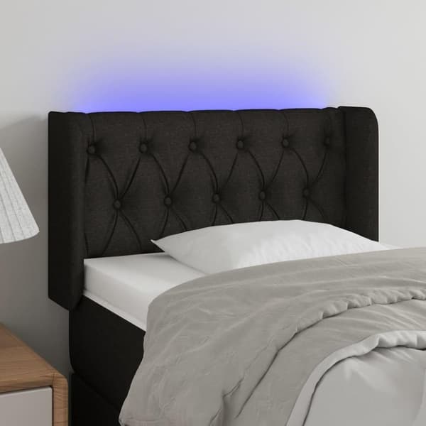 vidaXL sengegavl med LED-lys 83x16x78/88 cm stof sort