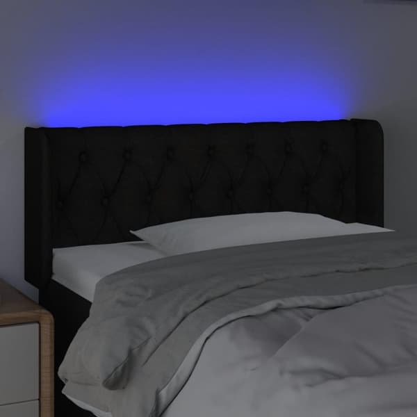 vidaXL sengegavl med LED-lys 93x16x78/88 cm stof sort