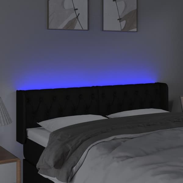 vidaXL sengegavl med LED-lys 163x16x78/88 cm stof sort