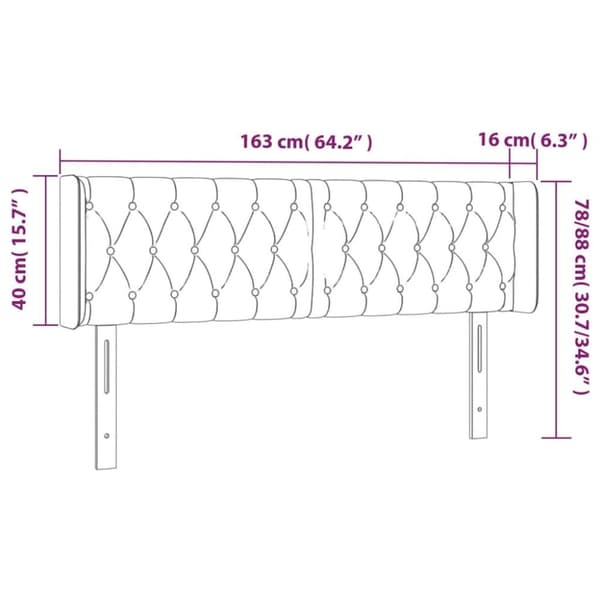 vidaXL sengegavl med LED-lys 163x16x78/88 cm stof sort