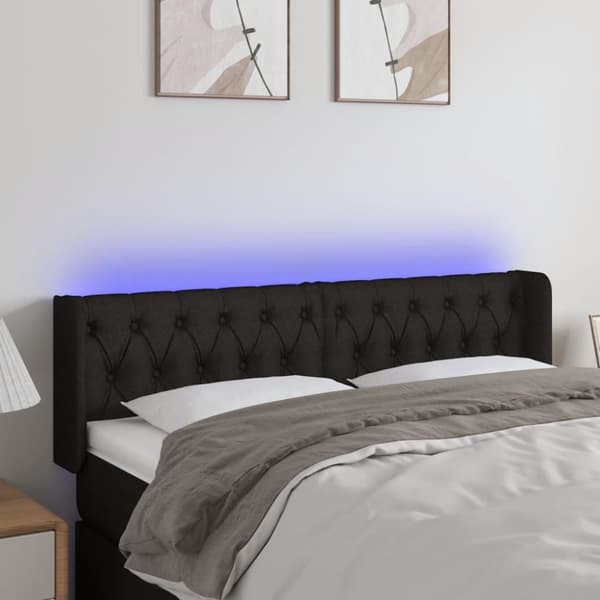 vidaXL sengegavl med LED-lys 163x16x78/88 cm stof sort