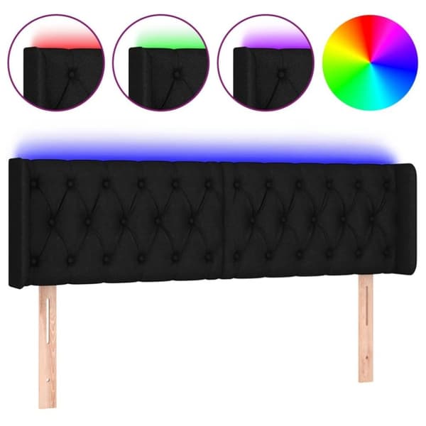 vidaXL sengegavl med LED-lys 163x16x78/88 cm stof sort