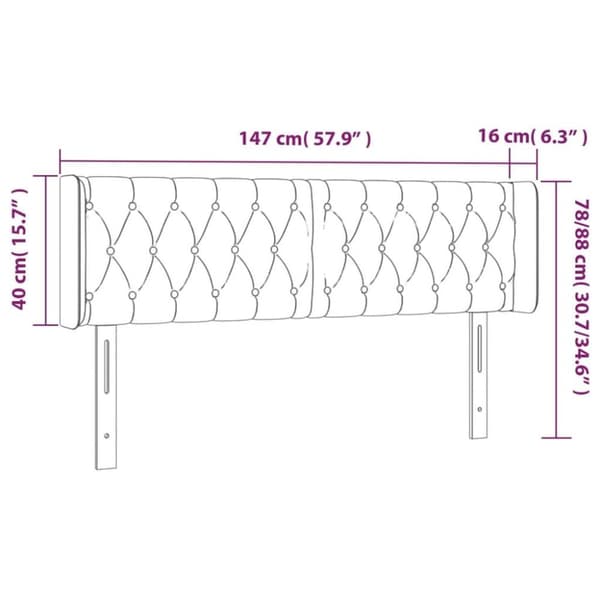 vidaXL sengegavl med LED-lys 147x16x78/88 cm stof sort