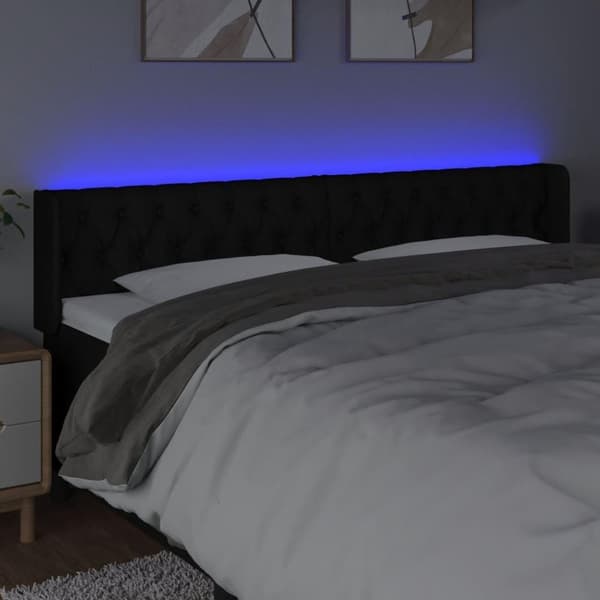 vidaXL sengegavl med LED-lys 183x16x78/88 cm stof sort