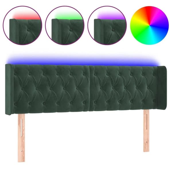 vidaXL Sänggavel LED mörkgrön 163x16x78/88 cm sammet