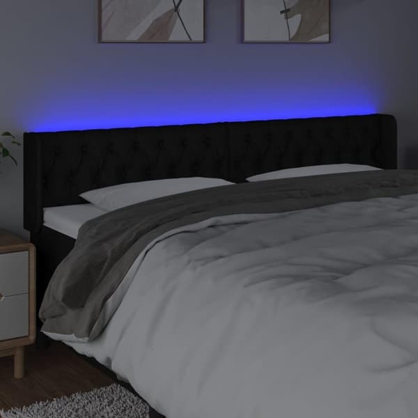 vidaXL sengegavl med LED-lys 203x16x78/88 cm stof sort