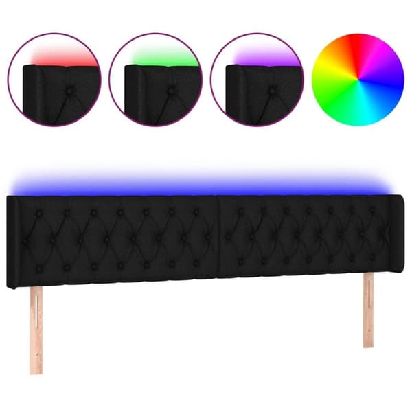 vidaXL sengegavl med LED-lys 203x16x78/88 cm stof sort