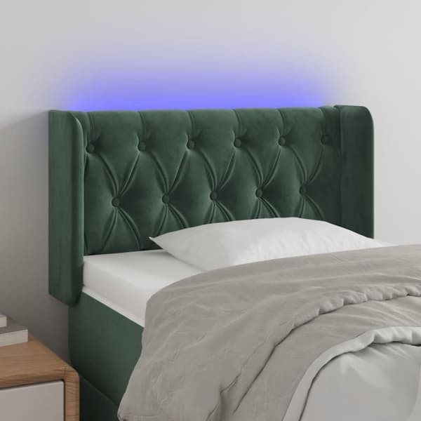 vidaXL sengegavl med LED-lys 83x16x78/88 cm fløjl Mørkegrøn