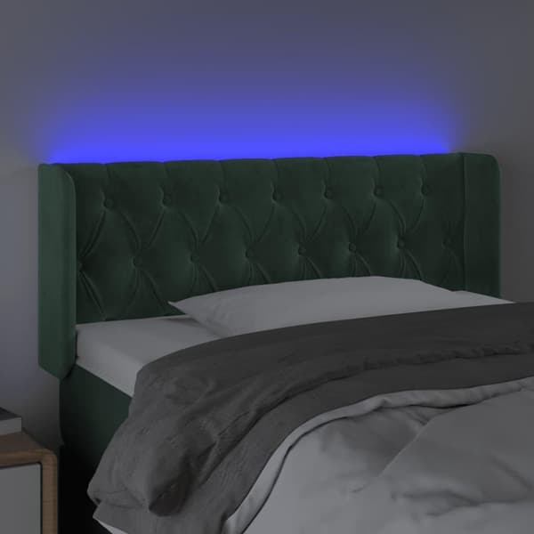 vidaXL sengegavl med LED-lys 93x16x78/88 cm fløjl Mørkegrøn