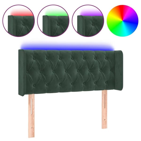vidaXL sengegavl med LED-lys 93x16x78/88 cm fløjl Mørkegrøn