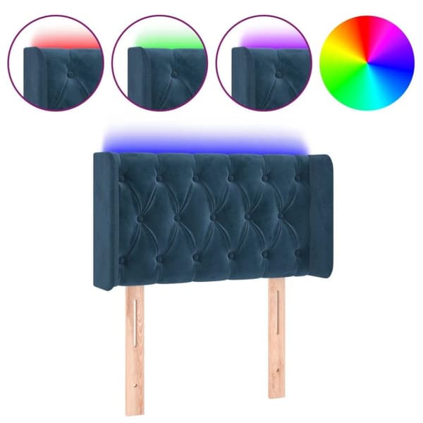 vidaXL sengegavl med LED-lys 83x16x78/88 cm stof Mørkeblå