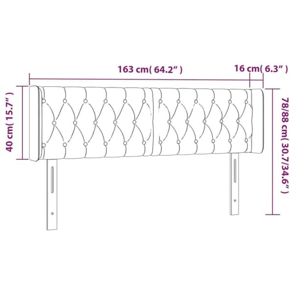 vidaXL sengegavl med LED-lys 163x16x78/88 cm fløjl lyserød