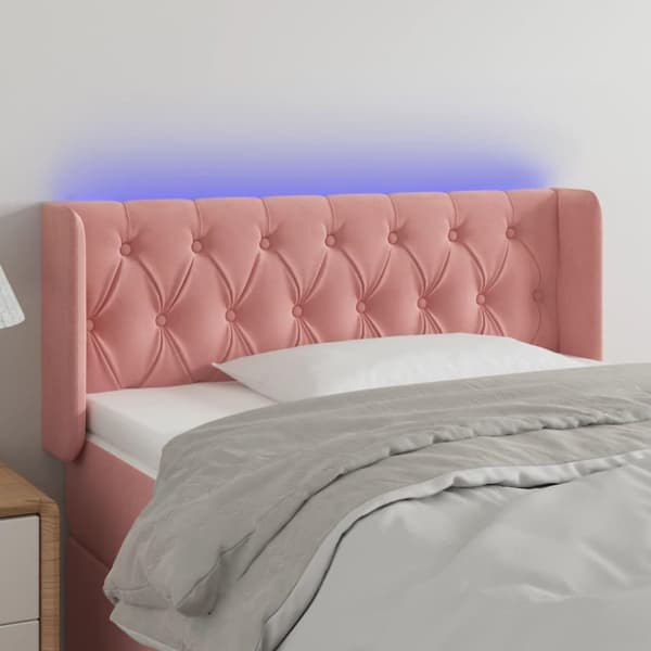 vidaXL sengegavl med LED-lys 93x16x78/88 cm fløjl lyserød