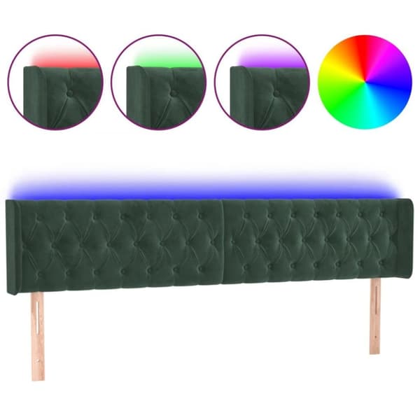 vidaXL sengegavl med LED-lys 183x16x78/88 cm fløjl mørkegrøn