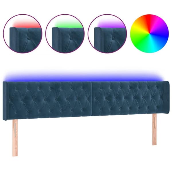 vidaXL sengegavl med LED-lys 183x16x78/88 cm fløjl mørkeblå