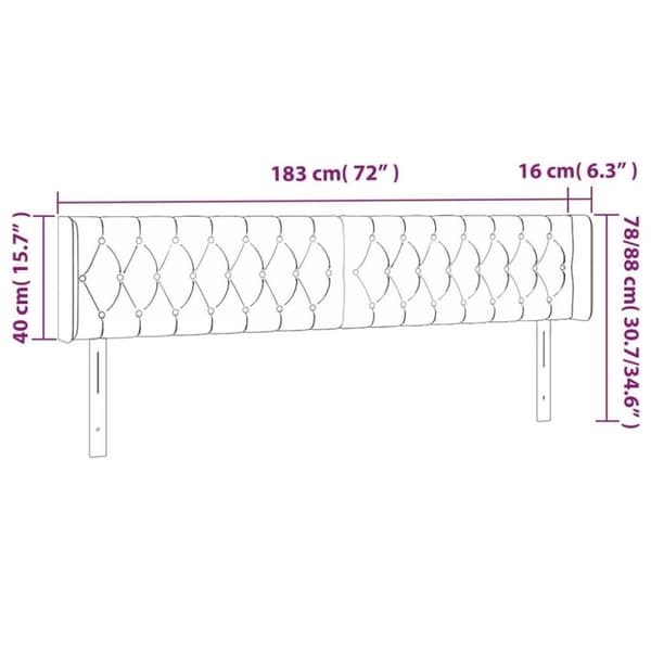 vidaXL sengegavl med LED-lys 183x16x78/88 cm fløjl lyserød