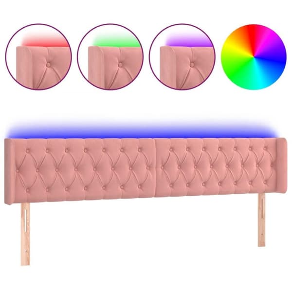 vidaXL sengegavl med LED-lys 183x16x78/88 cm fløjl lyserød