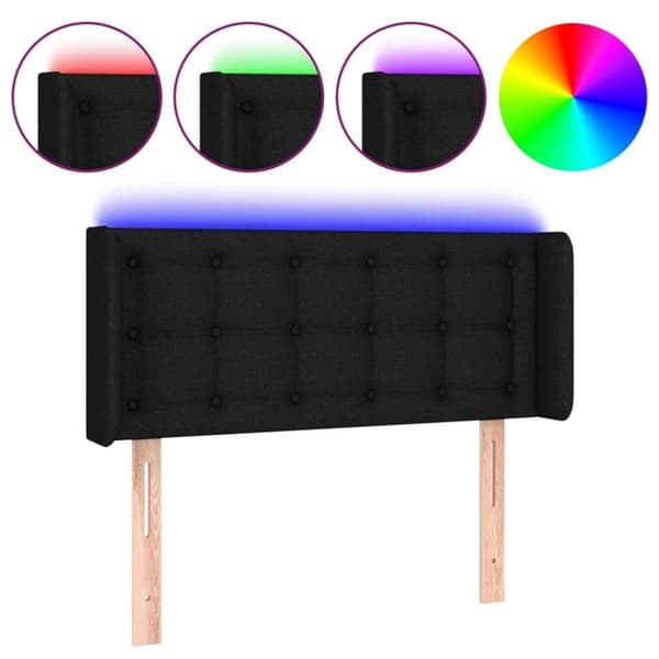 vidaXL sengegavl med LED-lys 93x16x78/88 cm stof sort